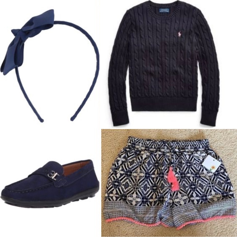 EUC. Size Small (7) Polo Ralph Lauren Girls Navy Cable Knit Sweater w/Pink Pony - Picture 3 of 9